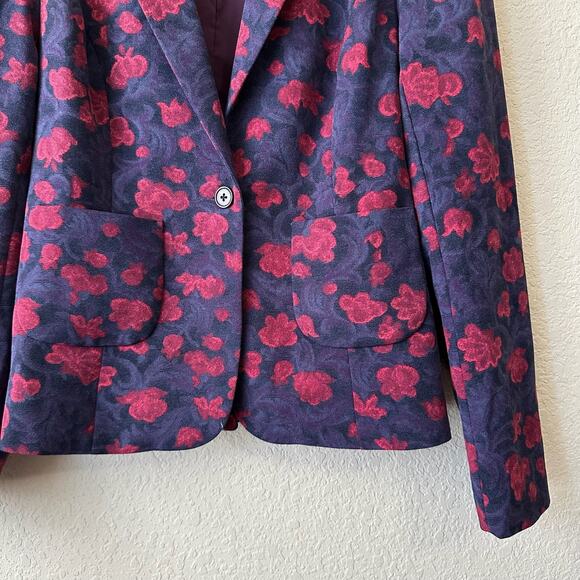 MODCLOTH Blazer Jacket Blue Red Floral Lined Brocade Office Preppy 90s - Picture 6 of 13